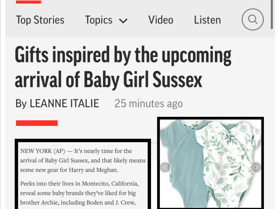 Mama Coco featured in APNews.com article Gifts inspired by the upcoming arrival of Baby Girl Sussex