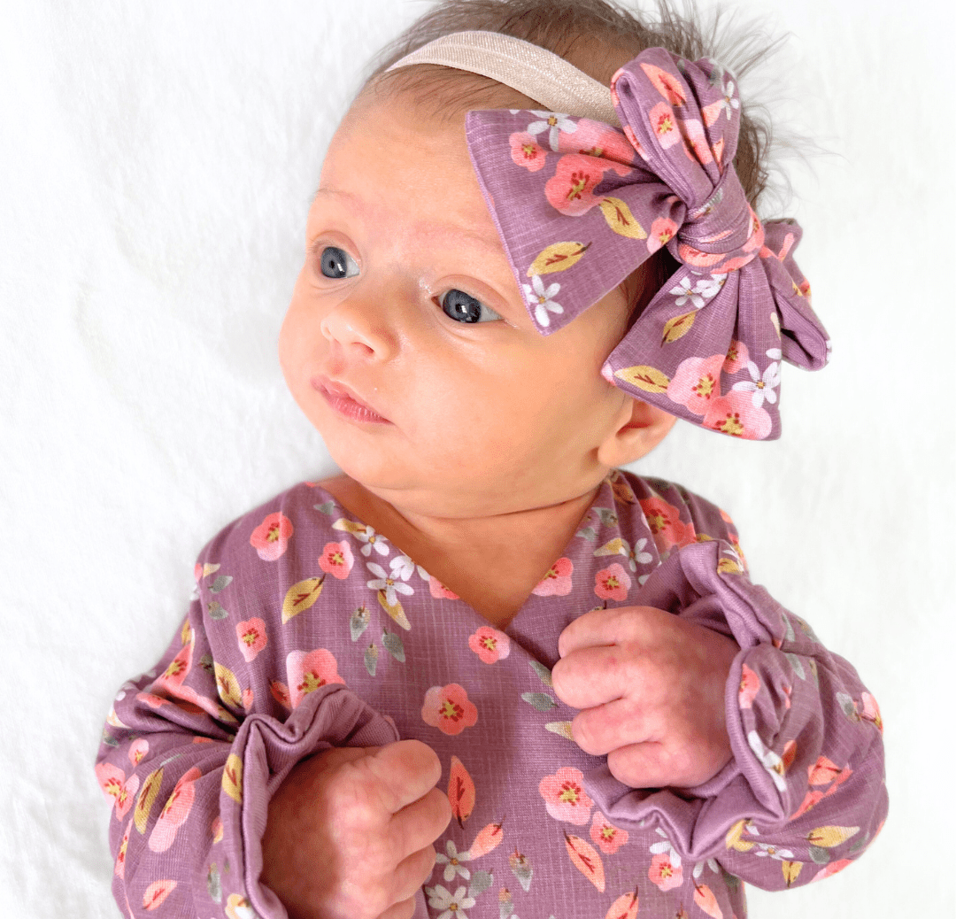 HEADBAND & BOW SET - Mama Coco in peachy lilac design in classic brushed fabric.