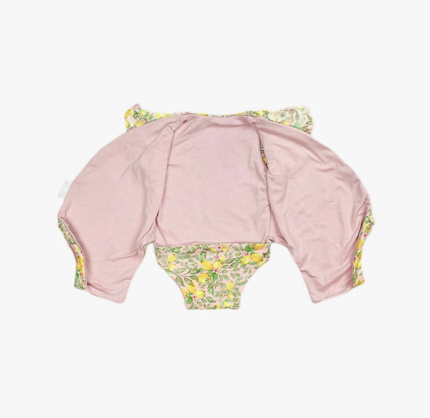 Reversible short-sleeve bodysuit for baby in Classic Brushed fabric styles featuring Pink Lemonade.