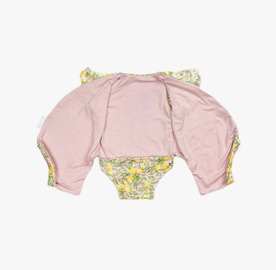 Reversible short-sleeve bodysuit for baby in Classic Brushed fabric styles featuring Pink Lemonade.