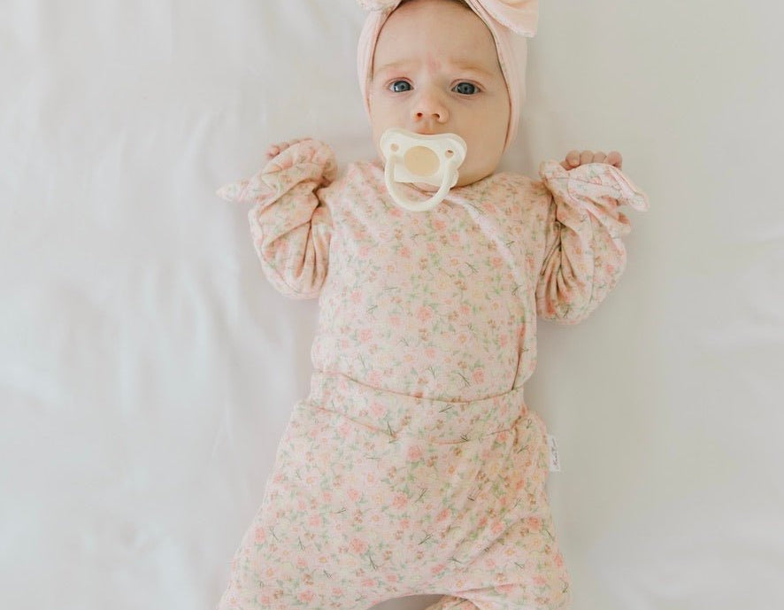 Newborn baby clothing bundle in classic brushed fabric with long sleeve ruffle cuff detail.