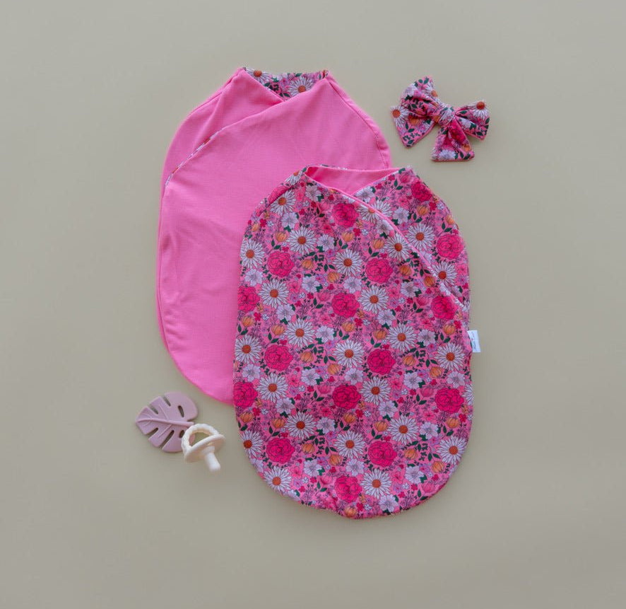 Cozy Silky Modal Flower Power baby cocoon swaddle for infants.
