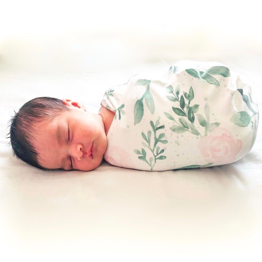 Blushing eucalyptus design baby cocoon swaddle.