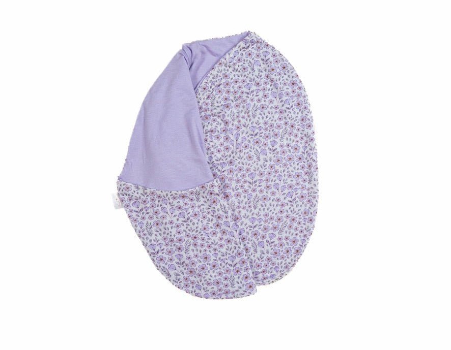Purple posies design baby cocoon swaddle in silky modal fabric.