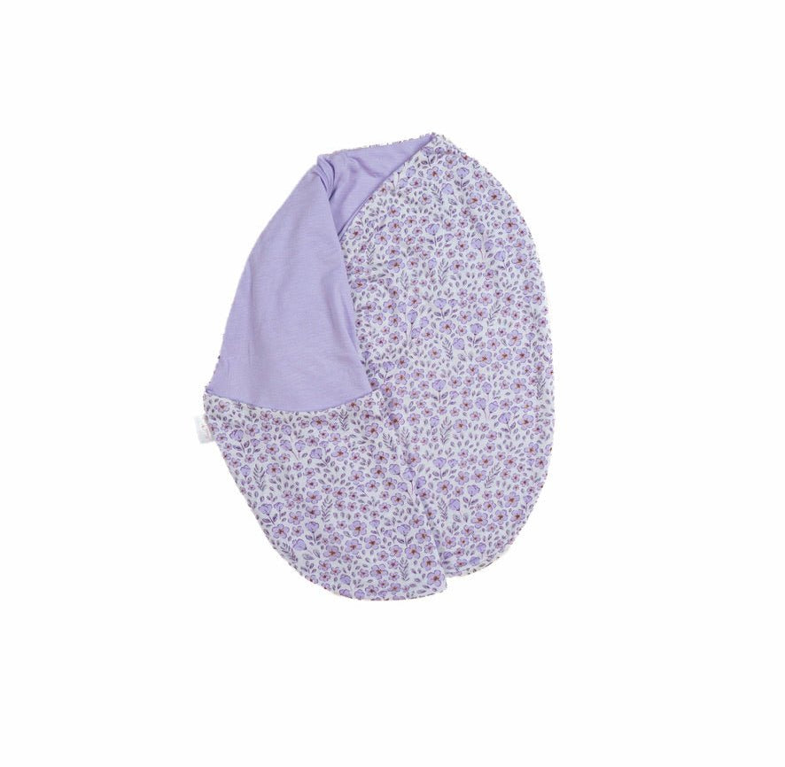 Purple posies design baby cocoon swaddle in silky modal fabric.