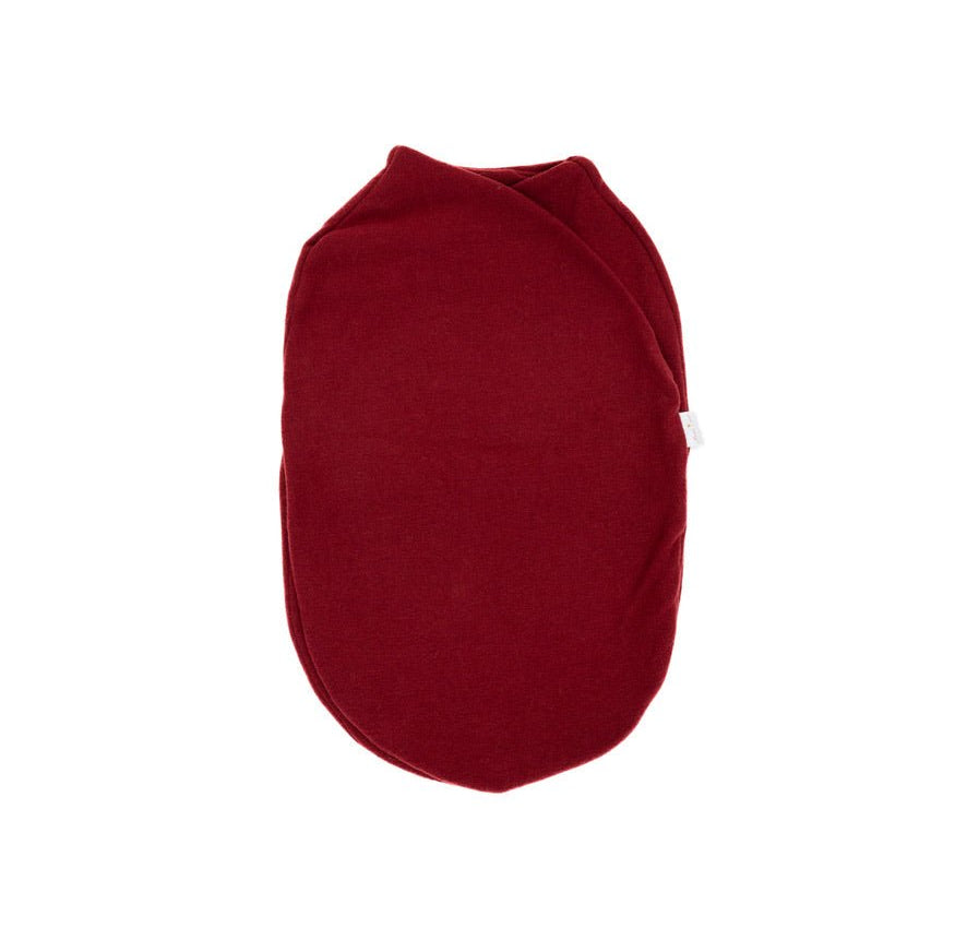 Reversible Baby Cocoon swaddle baby blanket in plush dark cherry in plush dream fabric styles.