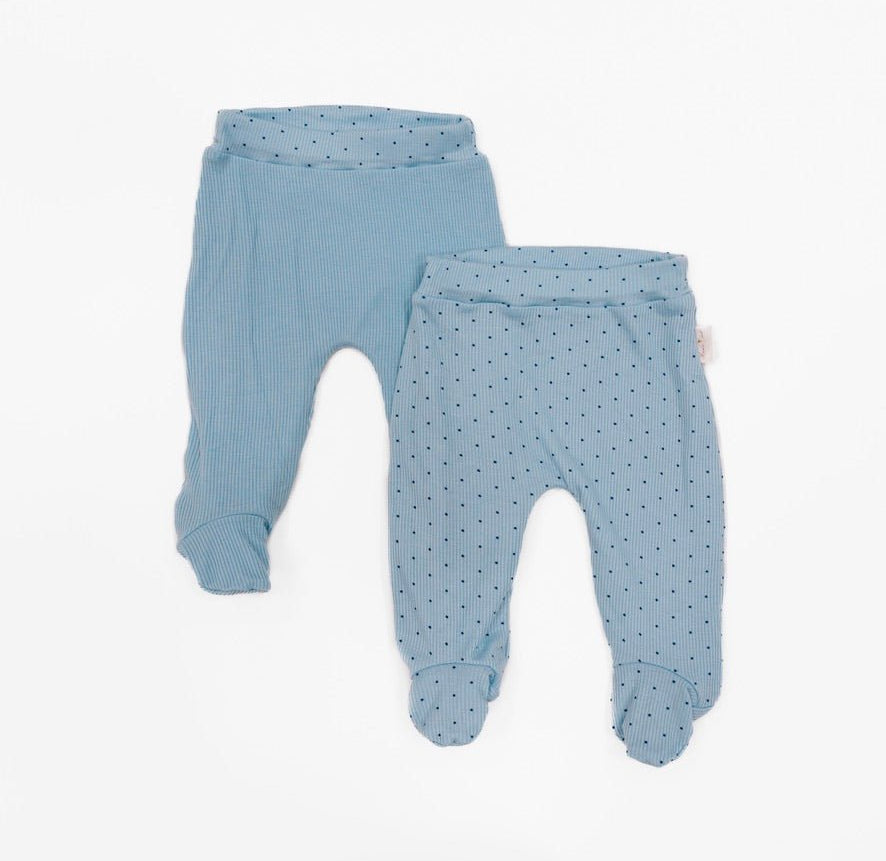 Dotted blues design footie pants from long-sleeve onesie bundle.