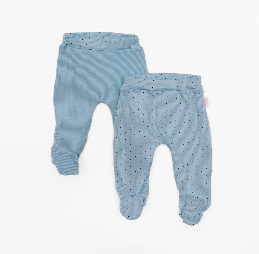 Dotted blues design footie pants from long-sleeve onesie bundle.