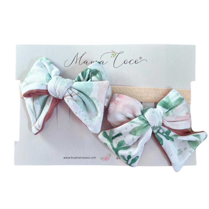 Headband & bow set in blushing eucalyptus design.
