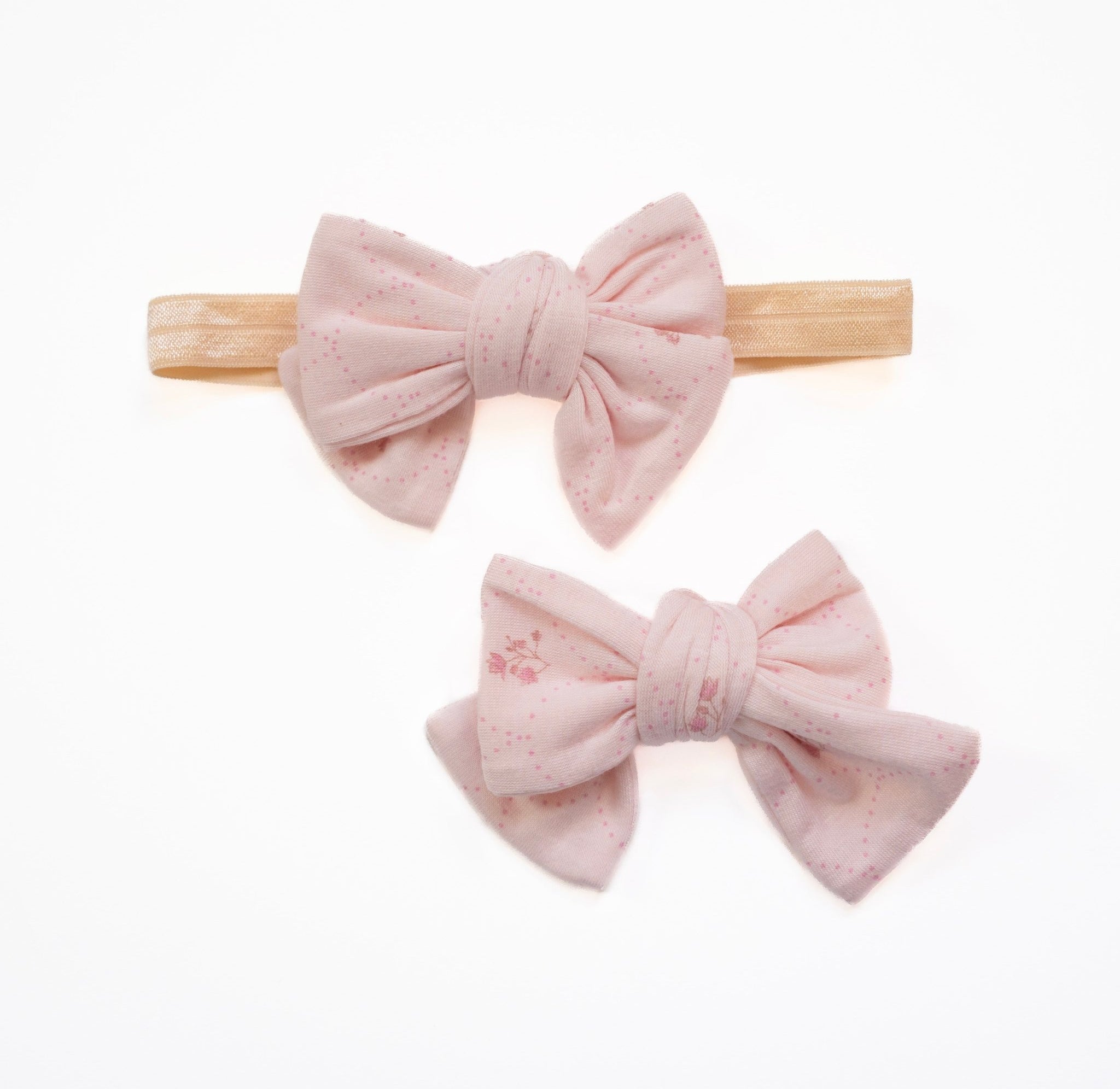 Bamboo cotton baby headband & bow set in dainty dots design.