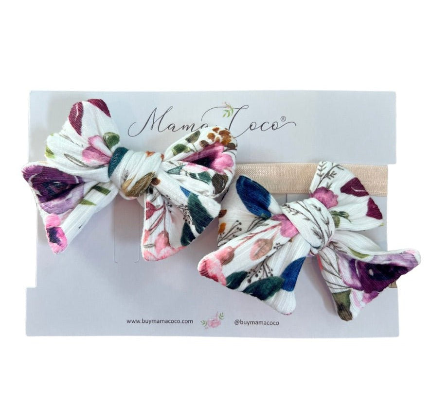 Headband & bow set in ivory wildflowers design.
