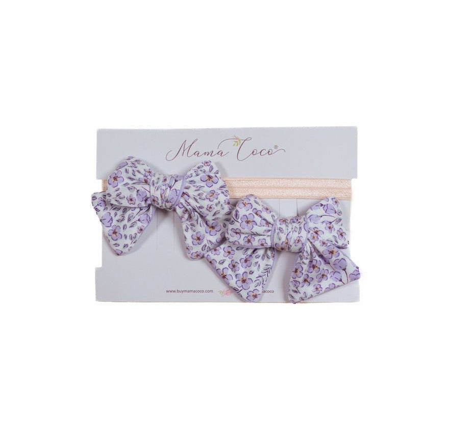 Headband & bow set in purple posies design.