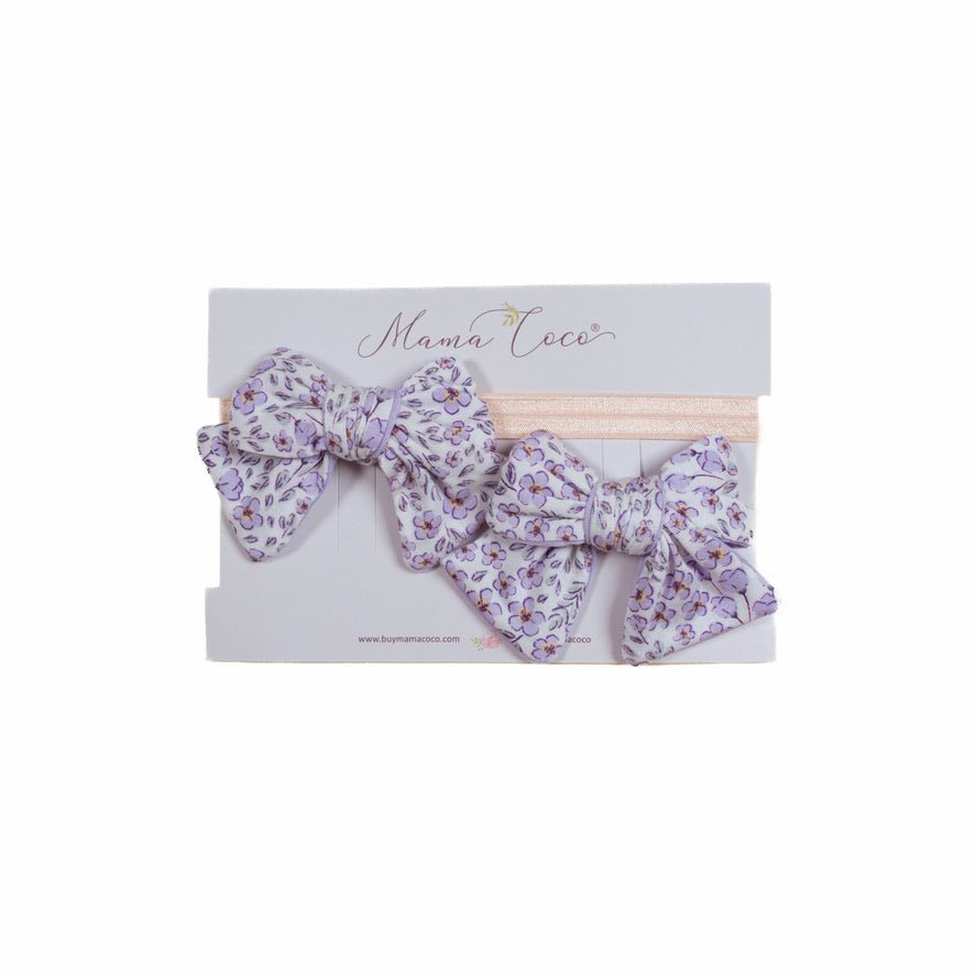Headband & bow set in purple posies design.