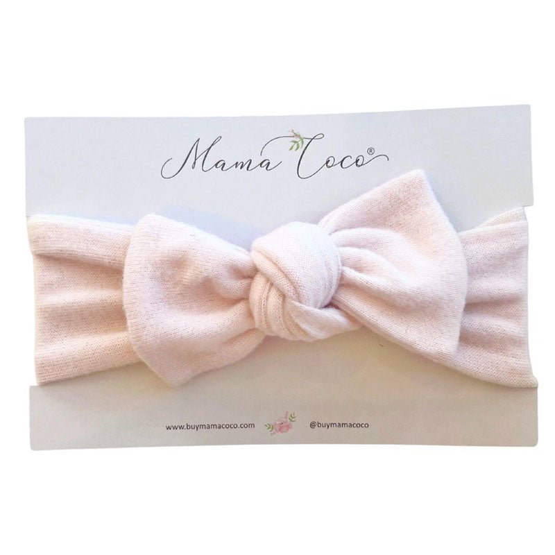 Headwrap with bow for baby in Plush Pink Cashmere fabric styles.