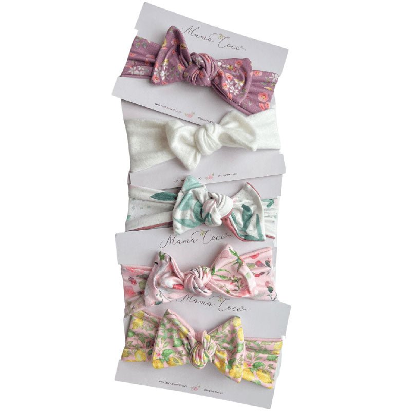 Headwraps for babies with bow, made from classic brushed fabric.