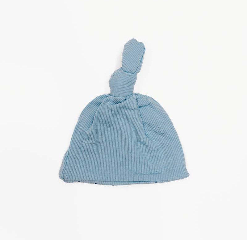 Dotted Blues design knotty beanie for babies, made from Silky Modal fabric.