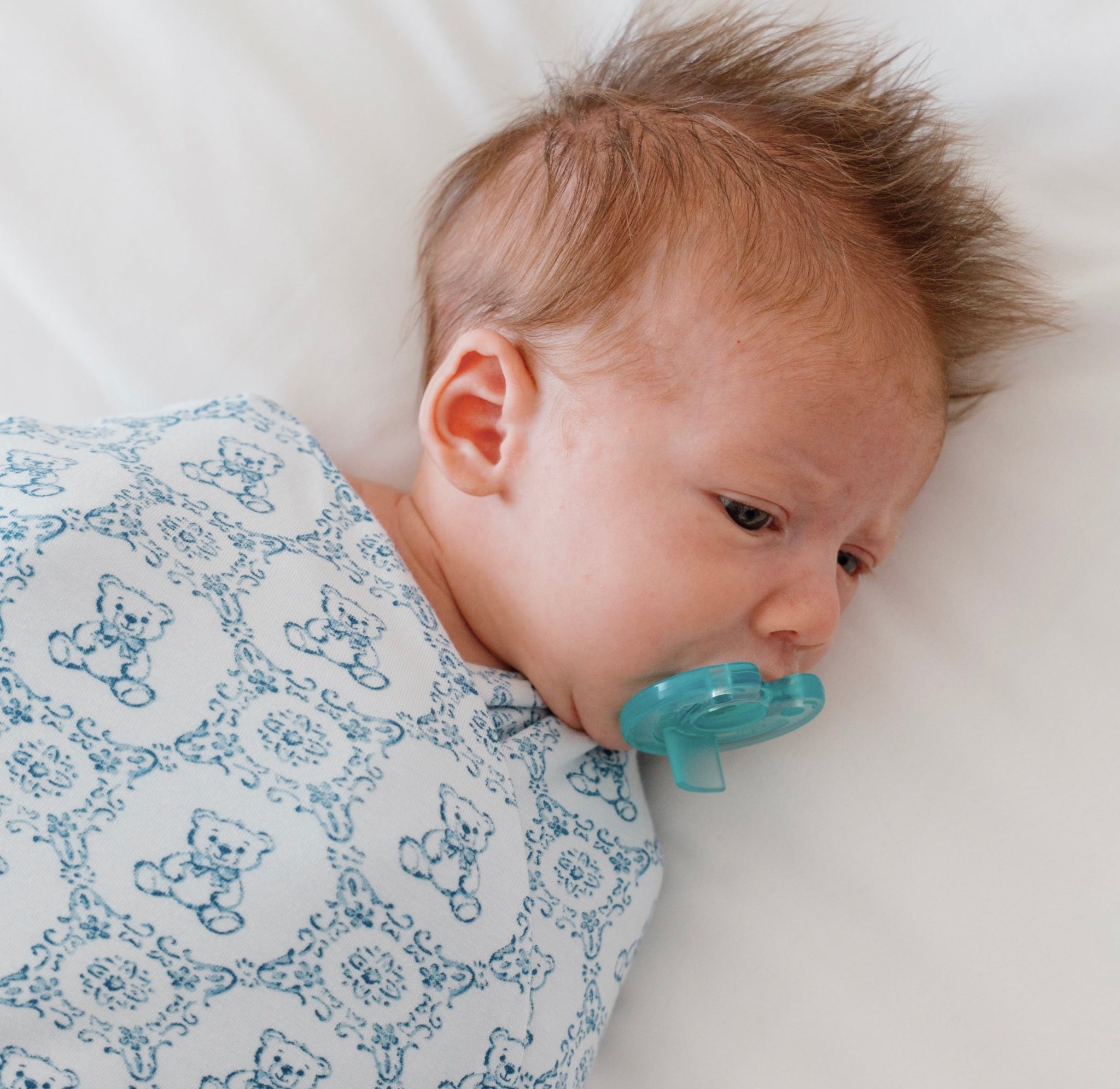 Cocoon swaddle baby blanket bamboo organic cotton Teddy Tiles design.