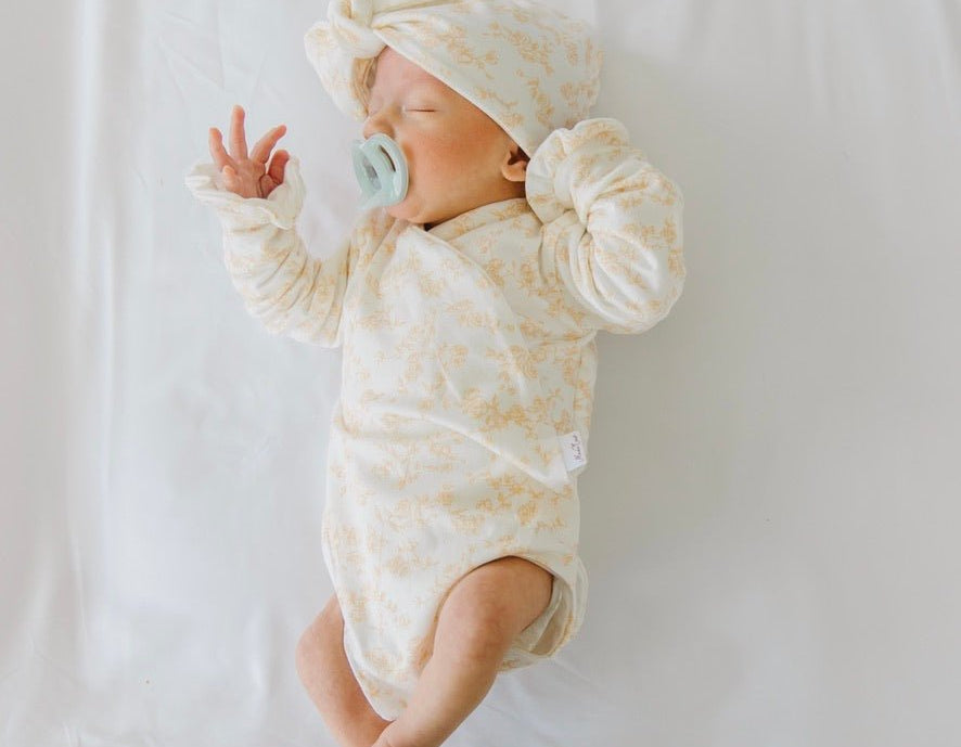 Bitty blooms design baby onesie outfit in silky modal fabric.