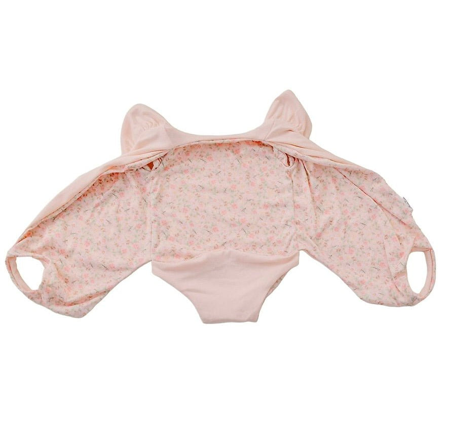 Baby short-sleeve bodysuit featuring Dusty Roses and Classic Brushed fabric styles.