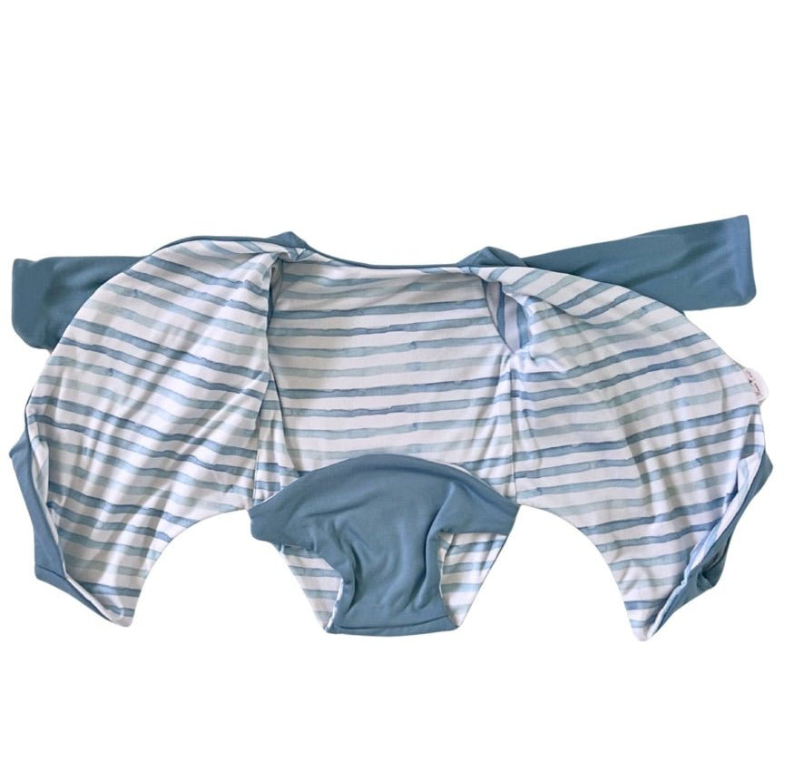 Classic brushed long sleeved baby winged bodysuit in Chambray Waves design.