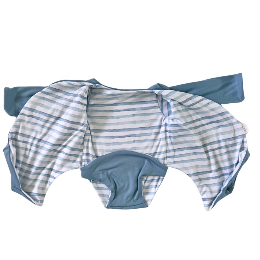 Classic brushed long sleeved baby winged bodysuit in Chambray Waves design.
