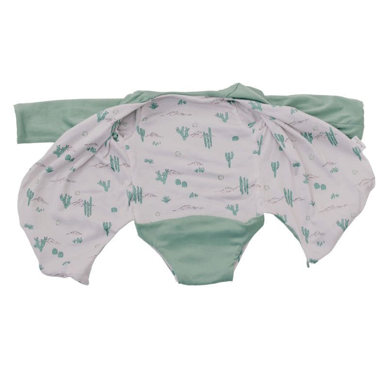 Classic brushed long-sleeved baby winged bodysuit in Desert Sunsets design.