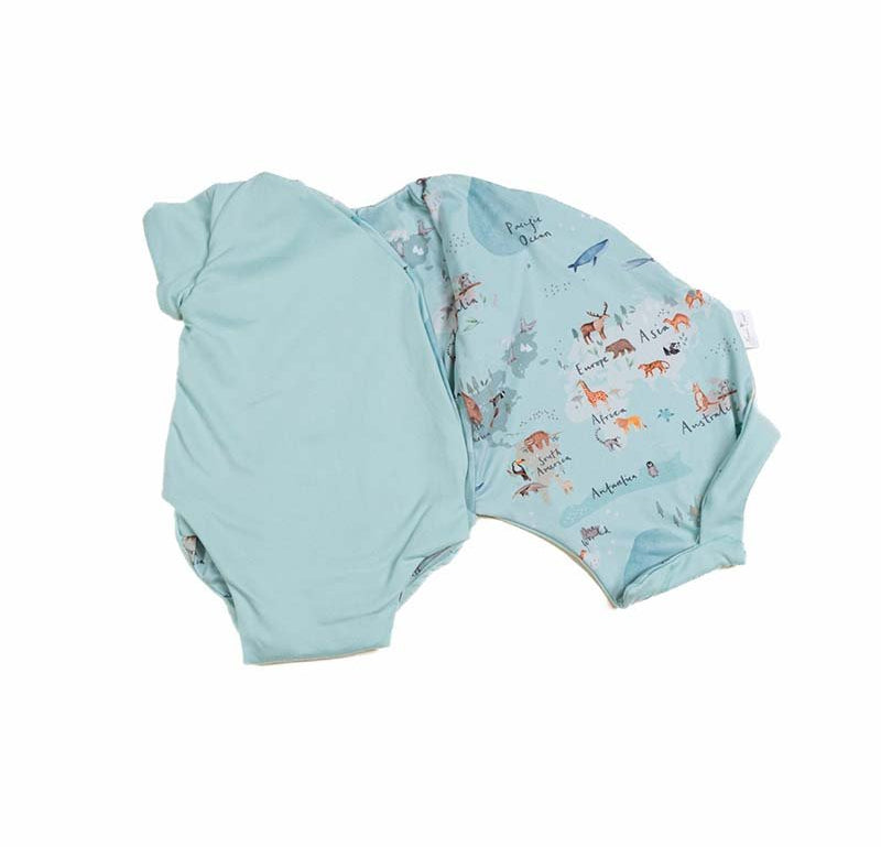 Comfortable reversible bodysuit with short sleeves, winged details, and the World Traveler print.