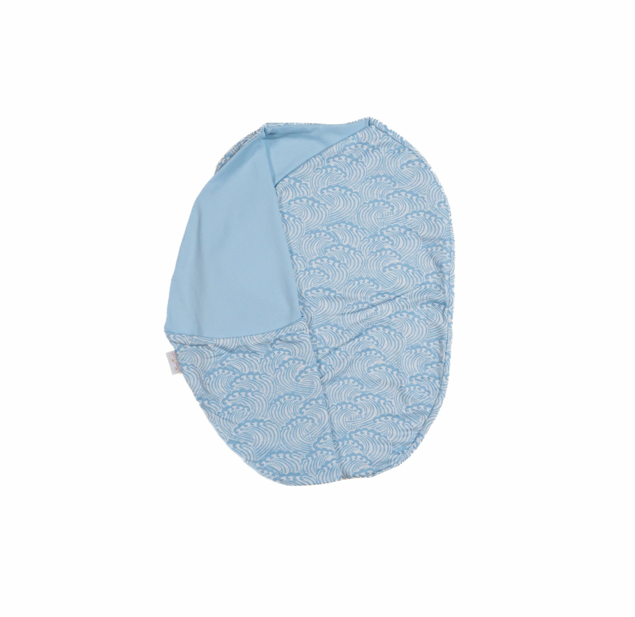 Blue swells design cocoon baby swaddle in classic brushed fabric.