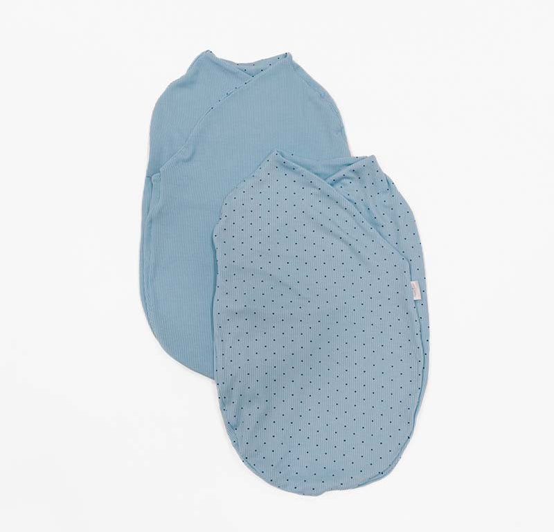 Cocoon swaddle baby blanket in Silky Modal fabric styles featuring the Dotted Blues pattern.