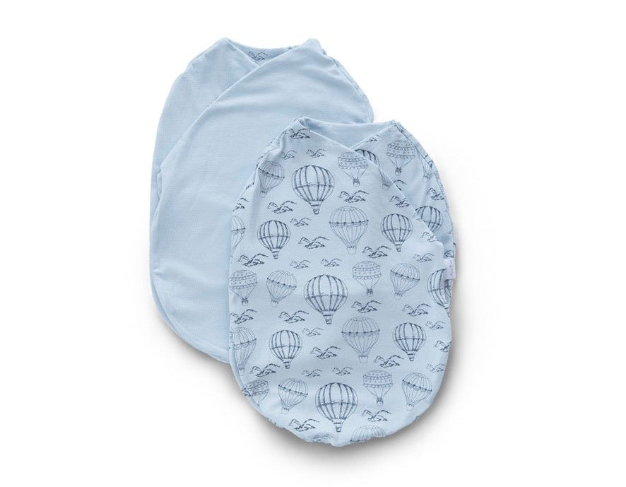 Bon voyage design cocoon baby swaddle in bamboo cotton fabric.