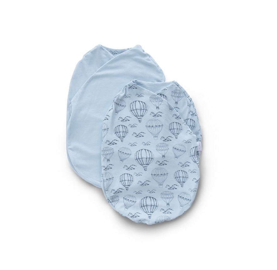 Bon voyage design cocoon baby swaddle in bamboo cotton fabric.