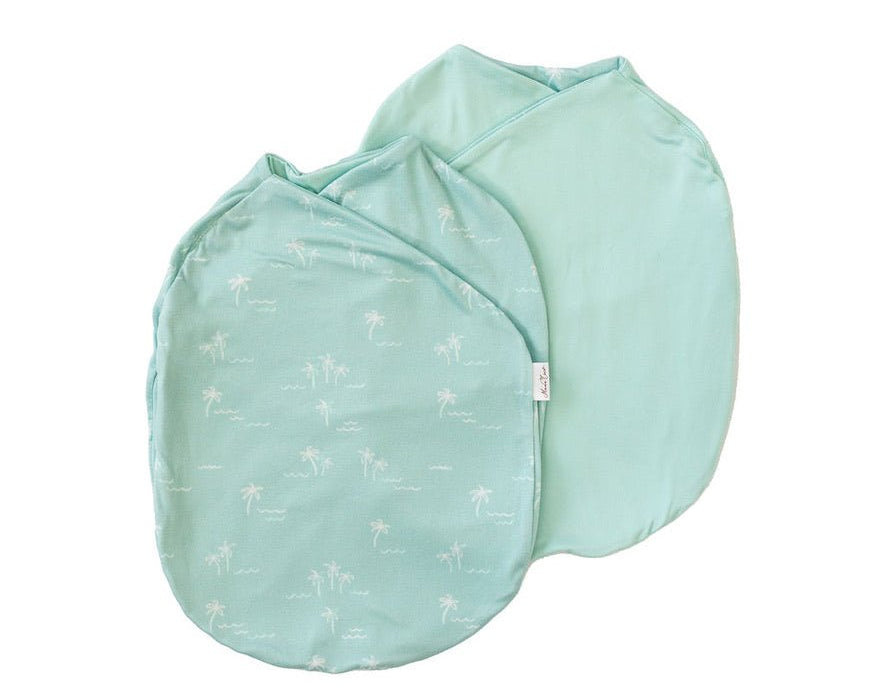 Honeydew palms design cocoon baby swaddle in classic brushed fabric.