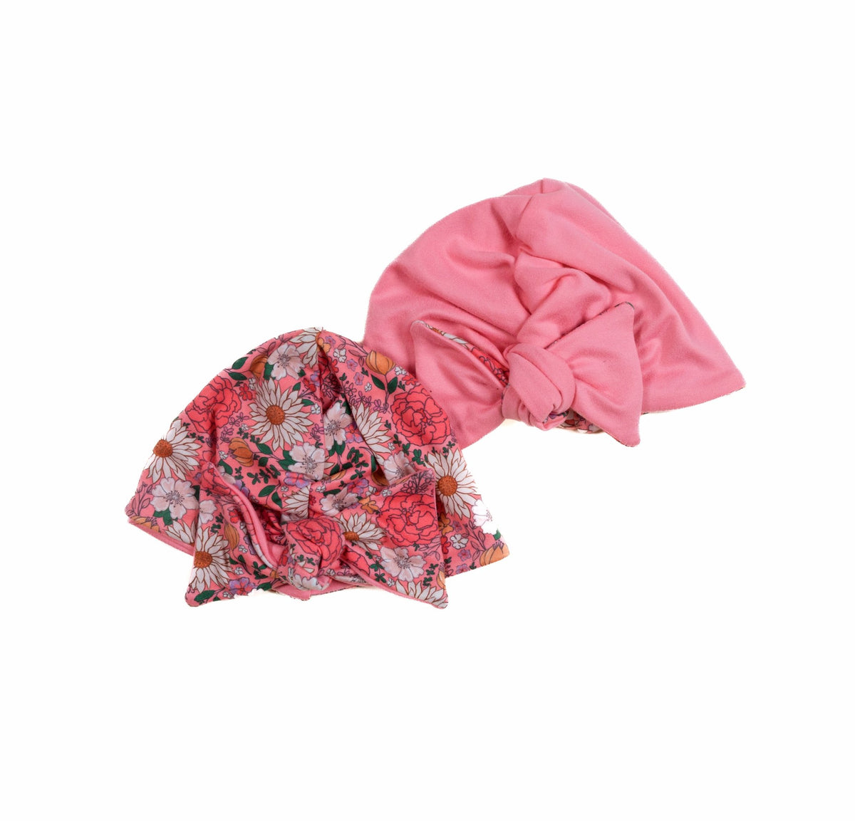 Soft classic brushed ruched baby beanie with bow in the Flower Power design for newborn comfort.