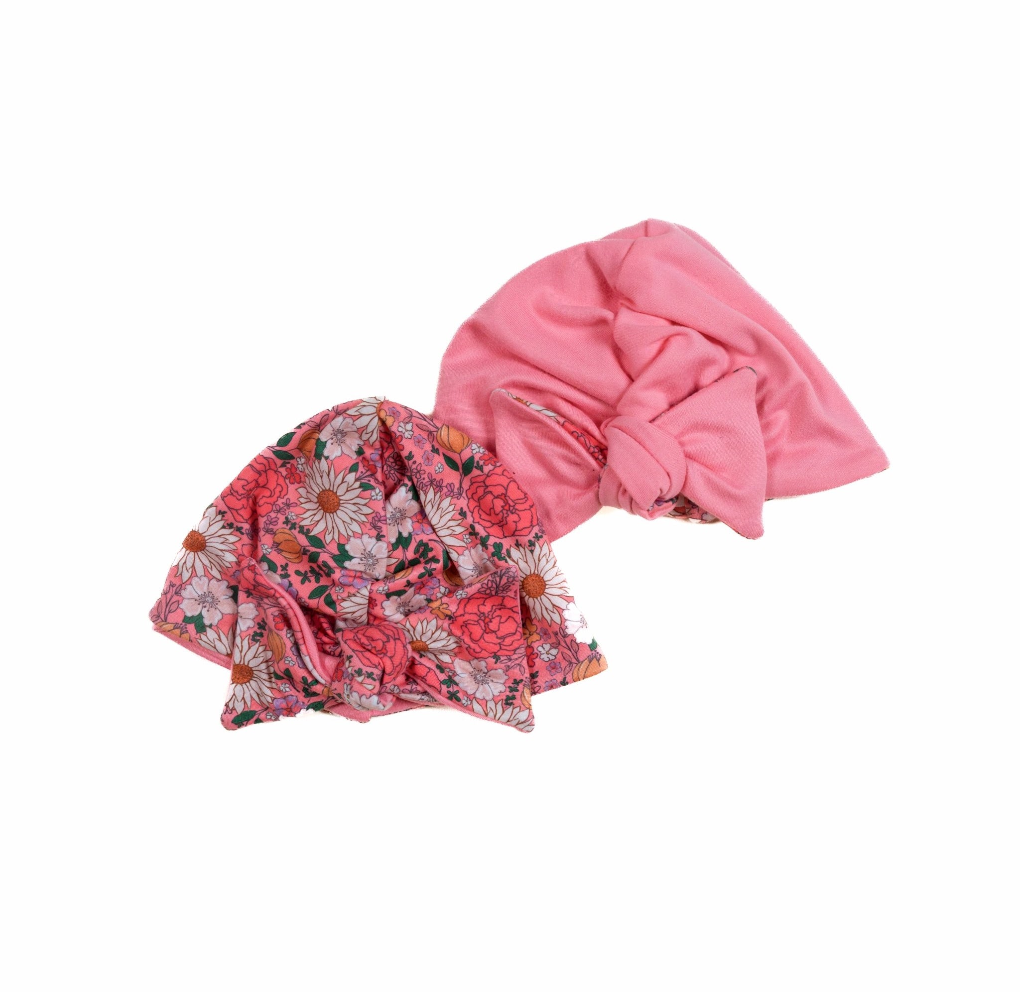 Soft classic brushed ruched baby beanie with bow in the Flower Power design for newborn comfort.