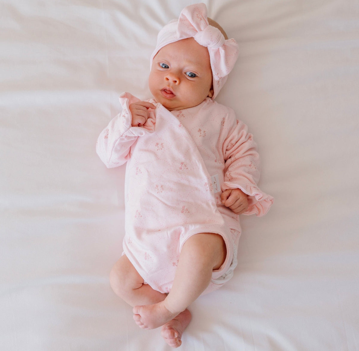 Dainty dots ruffle cuff long sleeve baby onesie outfit bundle made from bamboo cotton.