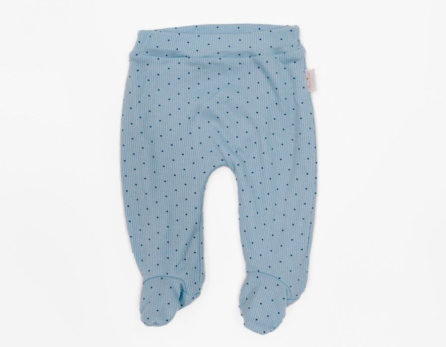 Baby footie pants designed in ultra-soft silky modal with the Dotted Blues theme.