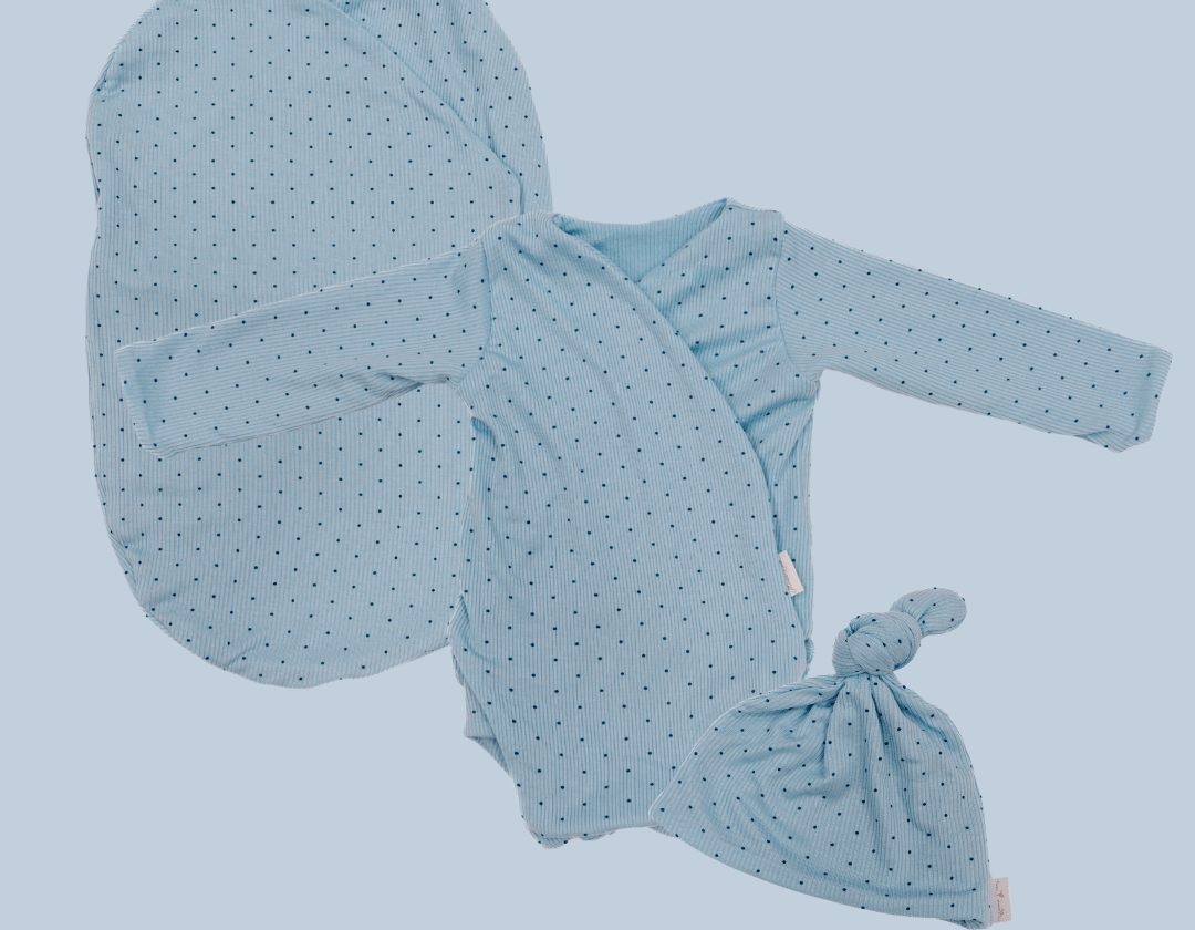 Newborn bundle with long sleeve essentials in silky modal fabric with dotted blues design.