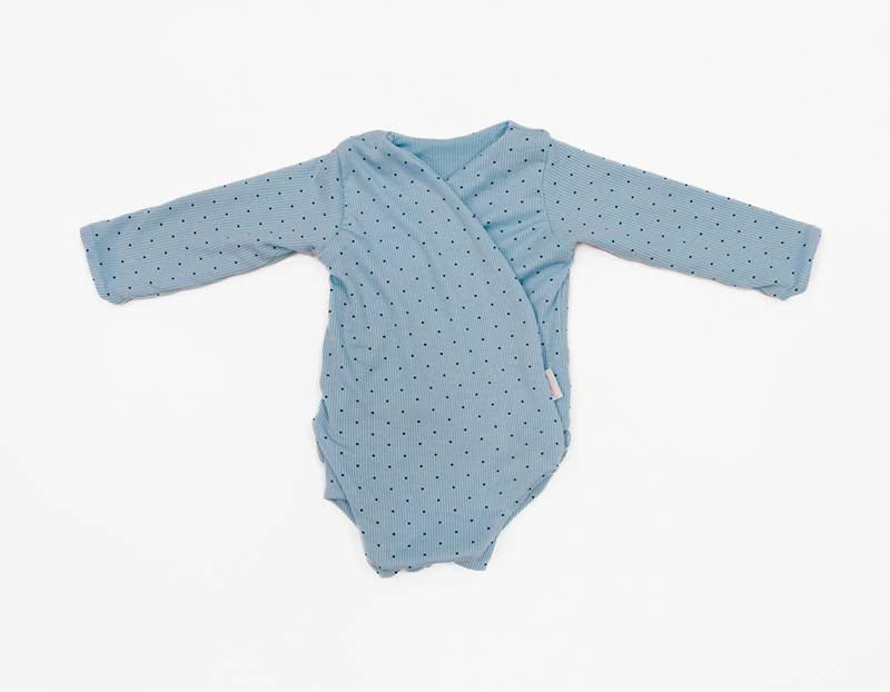 Dotted Blues design winged bodysuit for babies in silky modal fabric.