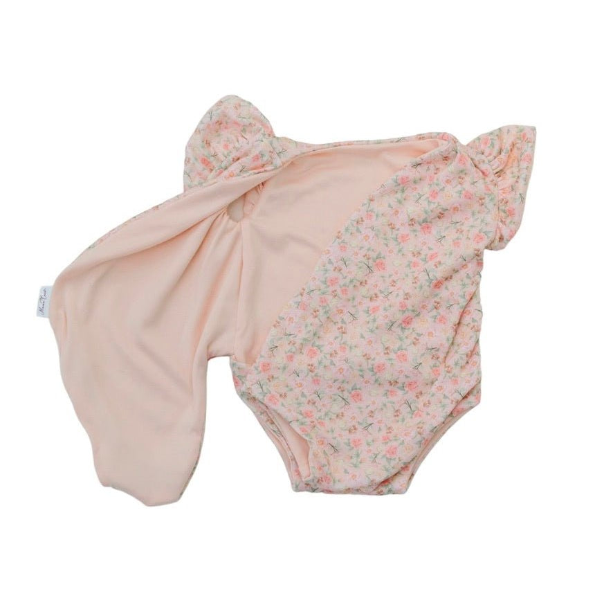 Reversible Dusty Roses patterned baby bodysuit crafted in soft Classic Brushed fabric styles.