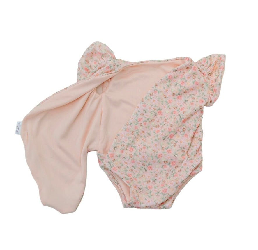 Reversible Dusty Roses patterned baby bodysuit crafted in soft Classic Brushed fabric styles.