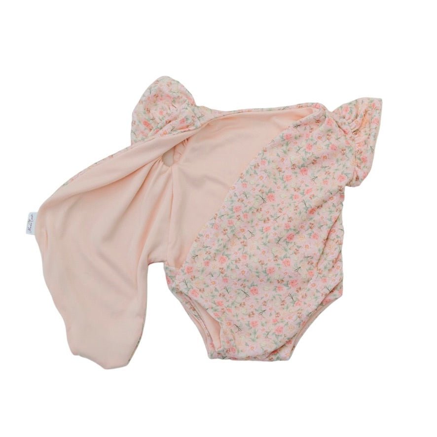 Reversible Dusty Roses patterned baby bodysuit crafted in soft Classic Brushed fabric styles.