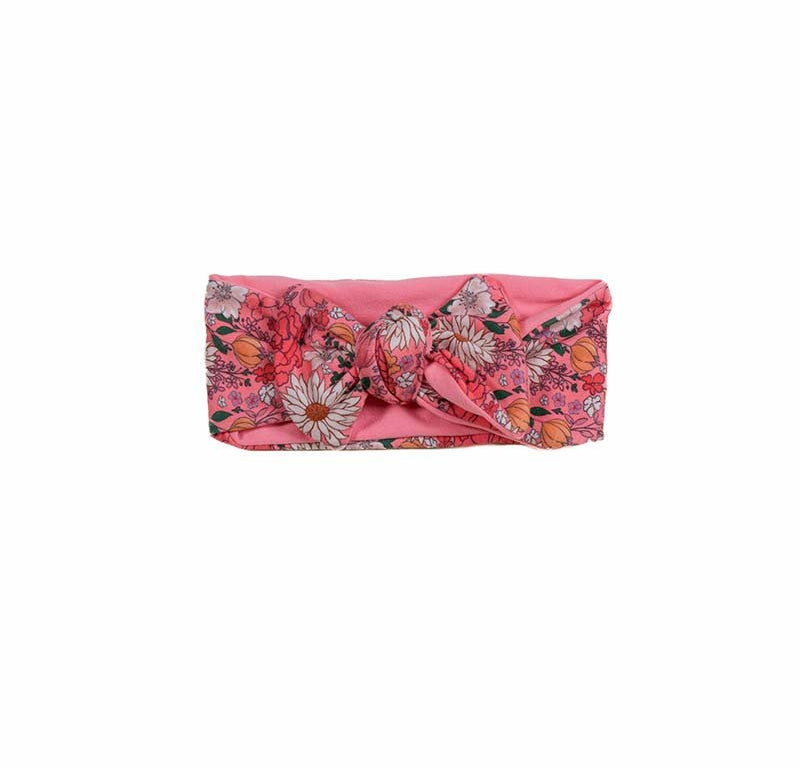 Headwrap with bow crafted in soft Flower Power design classic brushed fabric.