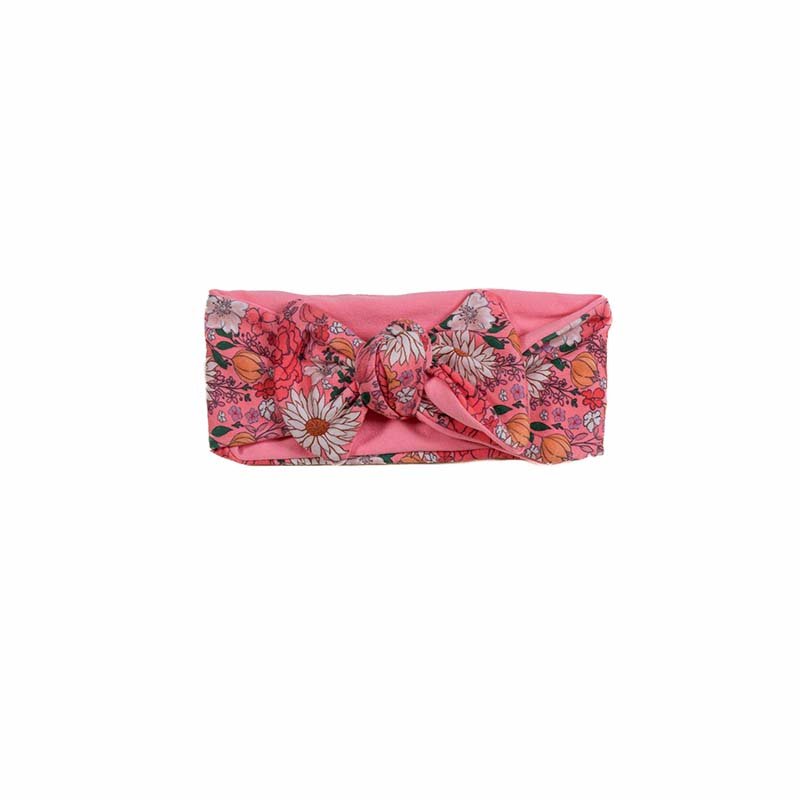 Headwrap with bow crafted in soft Flower Power design classic brushed fabric.
