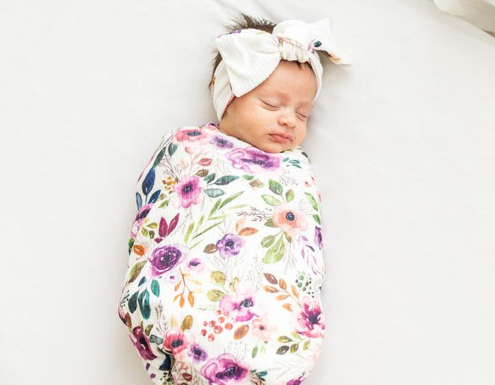 Classic brushed flutter sleeve newborn essentials bundle in ivory wildflowers design.