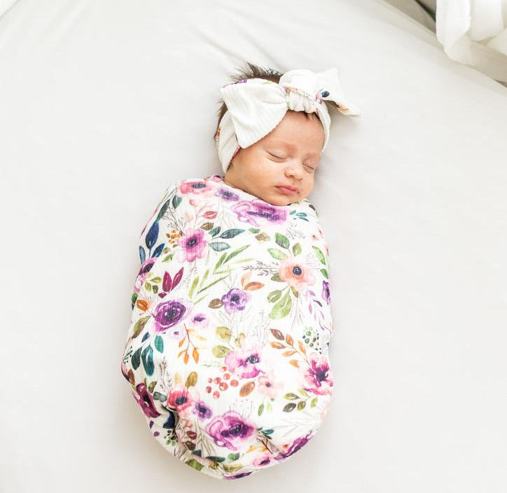 Classic brushed flutter sleeve newborn essentials bundle in ivory wildflowers design.