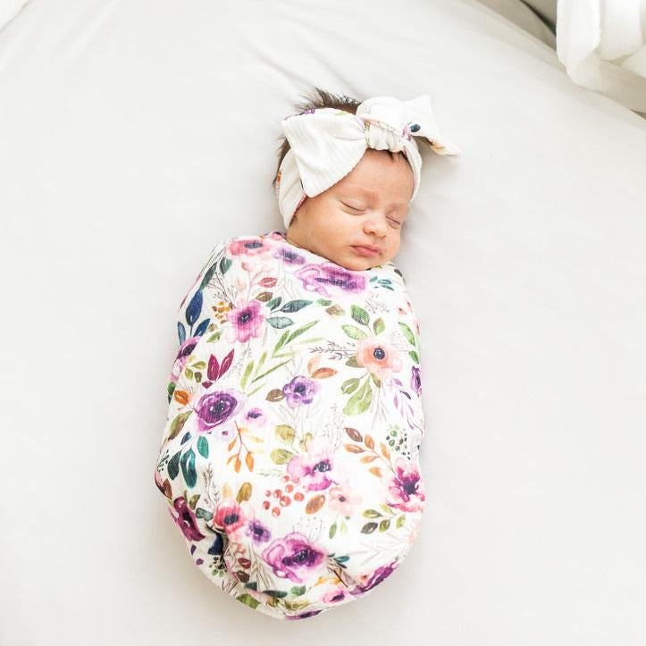 Classic brushed flutter sleeve newborn essentials bundle in ivory wildflowers design.