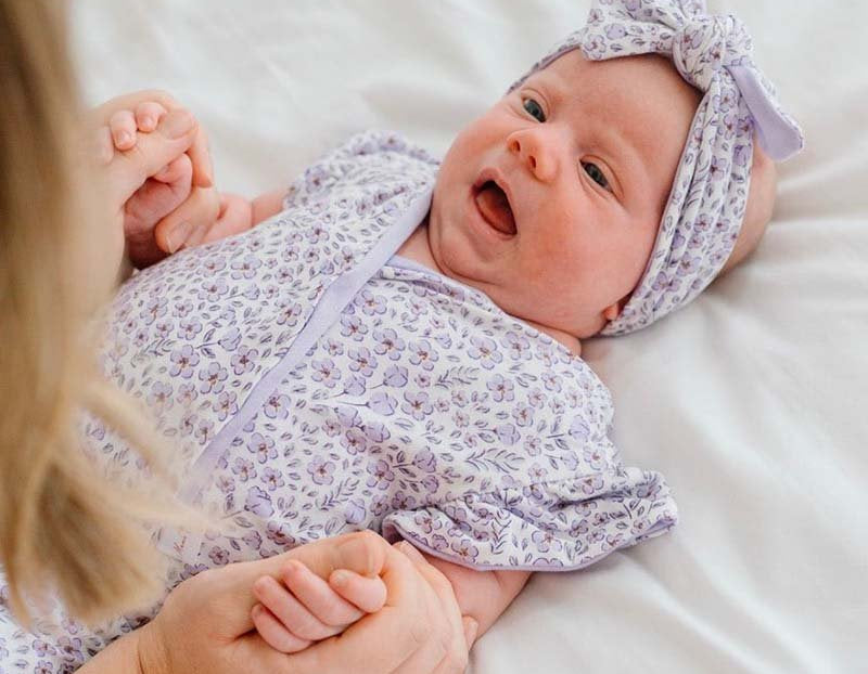 Silky modal flutter sleeve newborn essentials bundle in purple posies design.