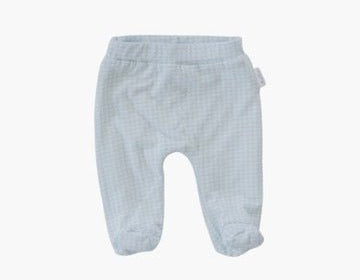 Baby footie pants in silky modal fabric with a Baby Blue Gingham inspired print.