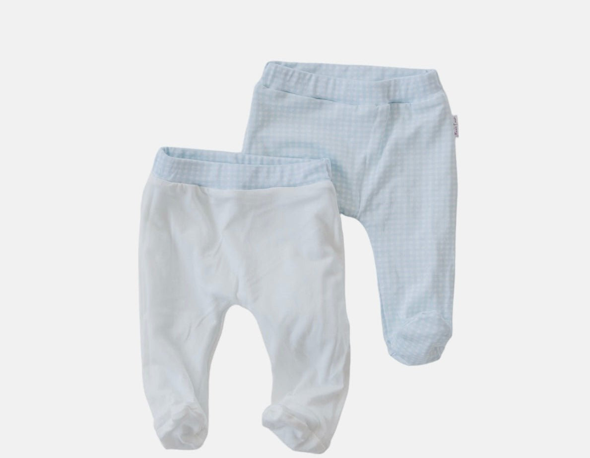 Reversible baby footie pants designed in silky modal fabric featuring our Baby Blue Gingham design.