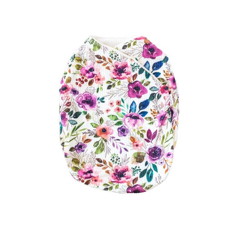 Baby cocoon swaddle blanket made with smooth Silky Modal in Ivory Wildflowers.